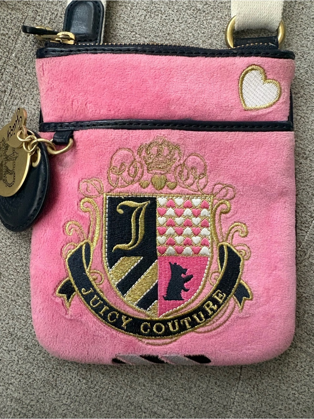 Juicy Couture Pink Crossbody Bag with Crest Embroidery